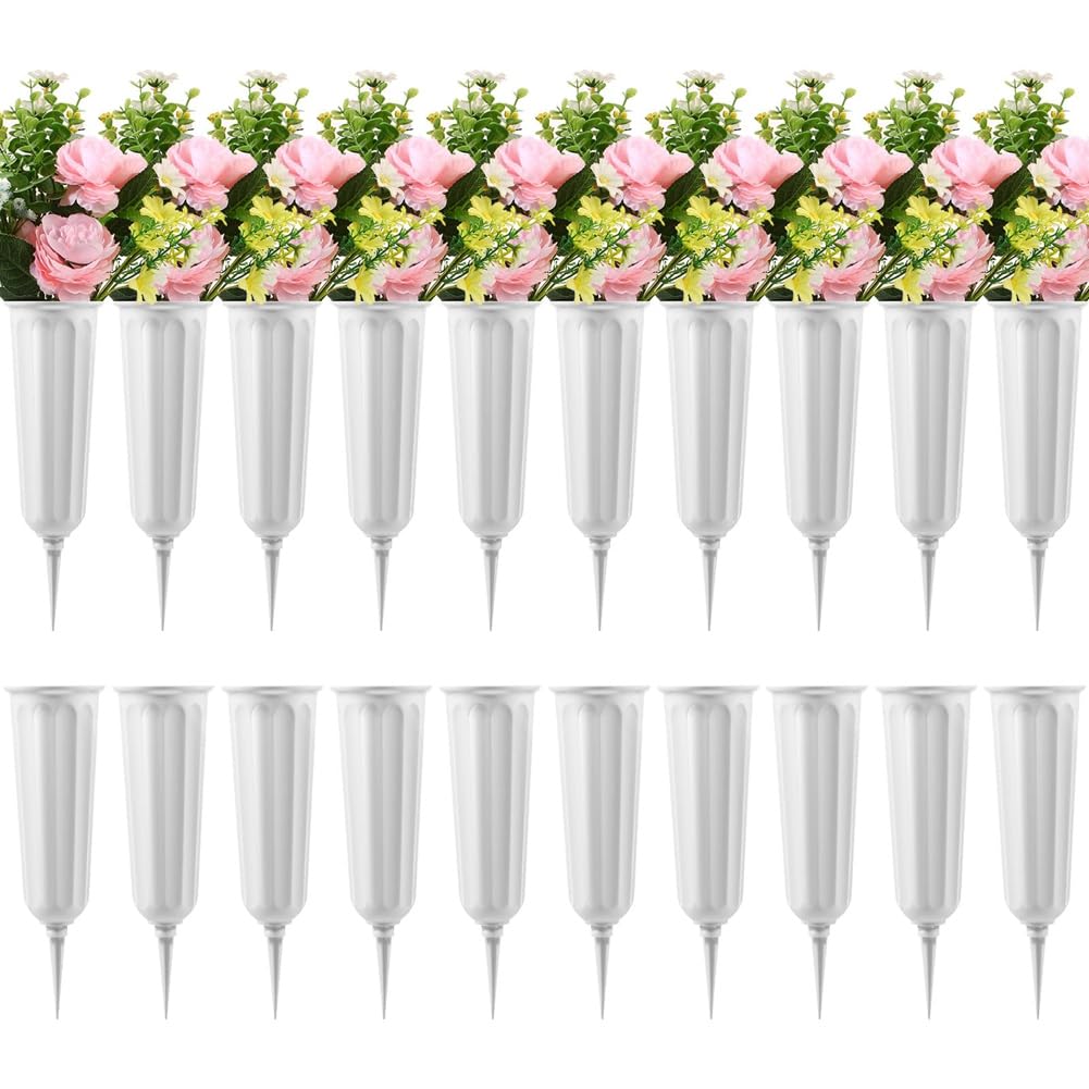 CTRLZS Plastic Vases for Flowers with Spikes, 20 Units - Ideal for Cemetery Grave Decorations