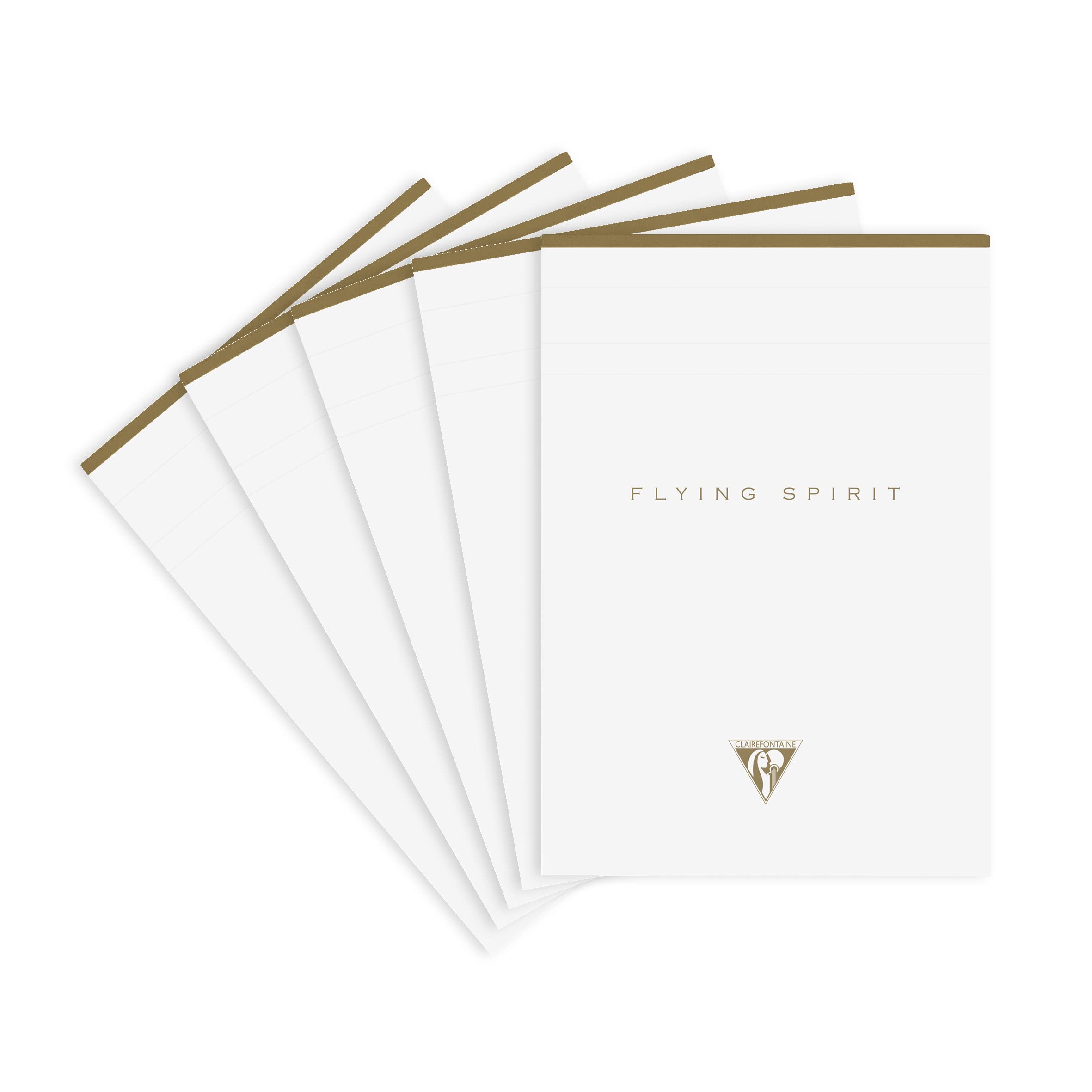 Clairefontaine 104636C - A pack of 5 glued pads Flying Spirit Kraft letterhead 140 detachable ivory pages 14.8x21cm 90g lined, laminated white card cover, patterns ass