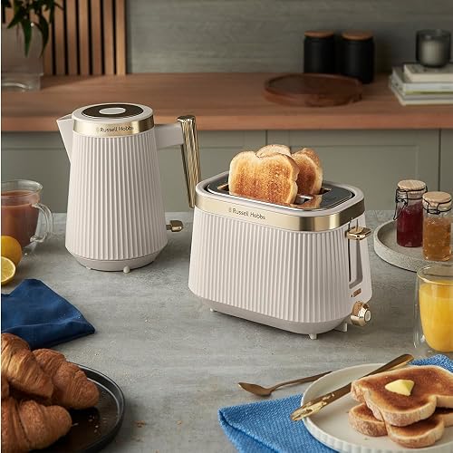 Russell Hobbs Bouilloire électrique [1,7L, 2400 W] Brontë (Gris pierre mat, bec verseur, indicateur niveau d'eau,enrouleur de câble,éclairage,ouverture automatique du couvercle,base 360°) 26751-70 - 12