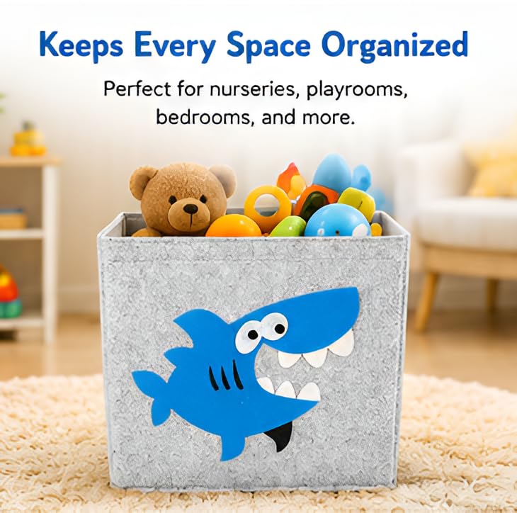 Image of Foldable Storage Box for Kids - Cartoon Animal Foldable Organizer Bin for Toys, Books & Clothes (Shark)
