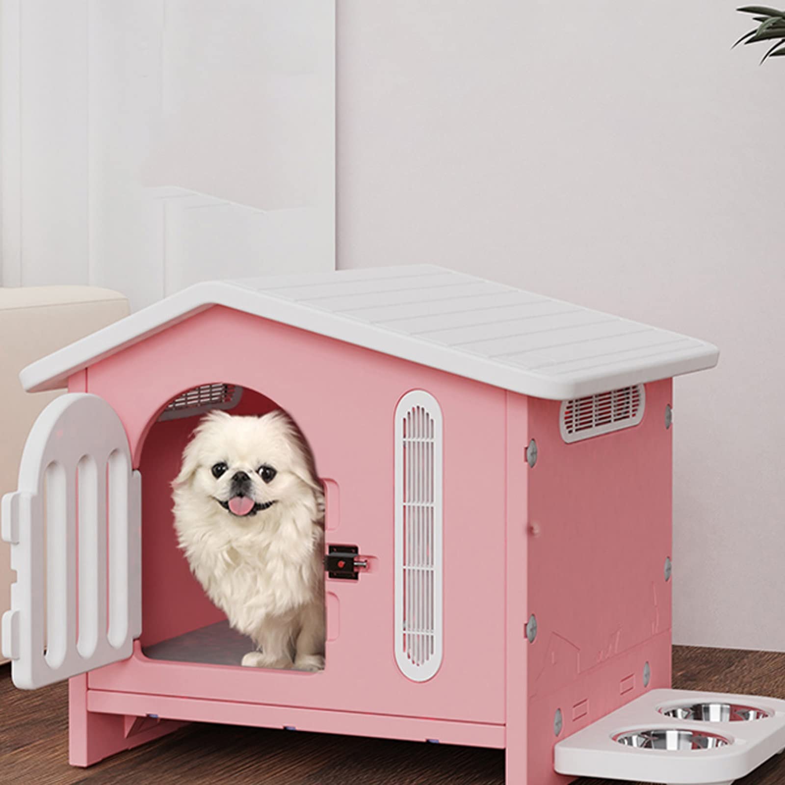buda dla psów Dog House Four Seasons uniwersalna klatka dla psa klatka dla psa domowa willa dla psa dom dla zwierząt (z drzwiami + podwójną miską) Do użytku domowego(Pink)