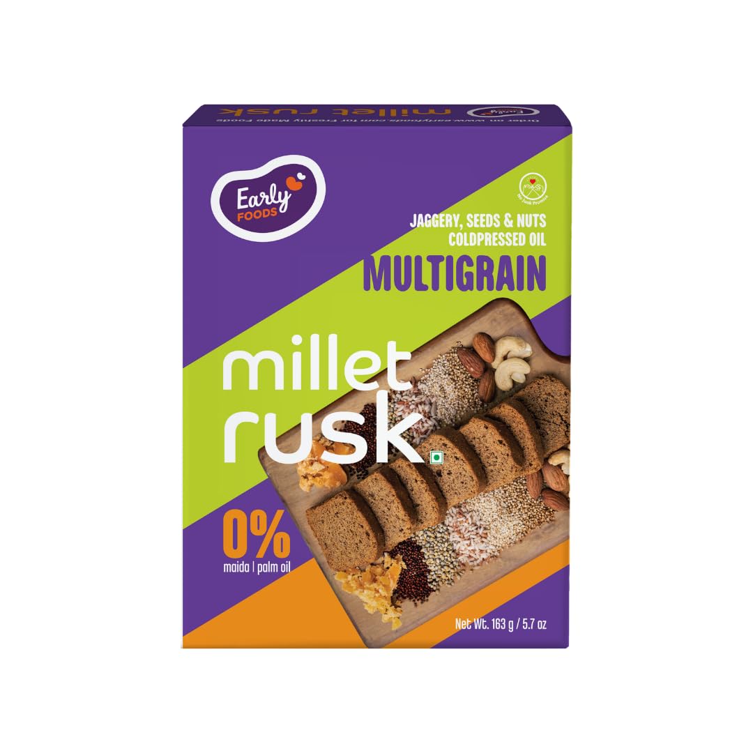 Early Foods - Mulitgrain Rusks | Millet Rusk Sugar Free | No Maida Toast| Rusks for Kids | Millet Toast Biscuits Rusk 163g