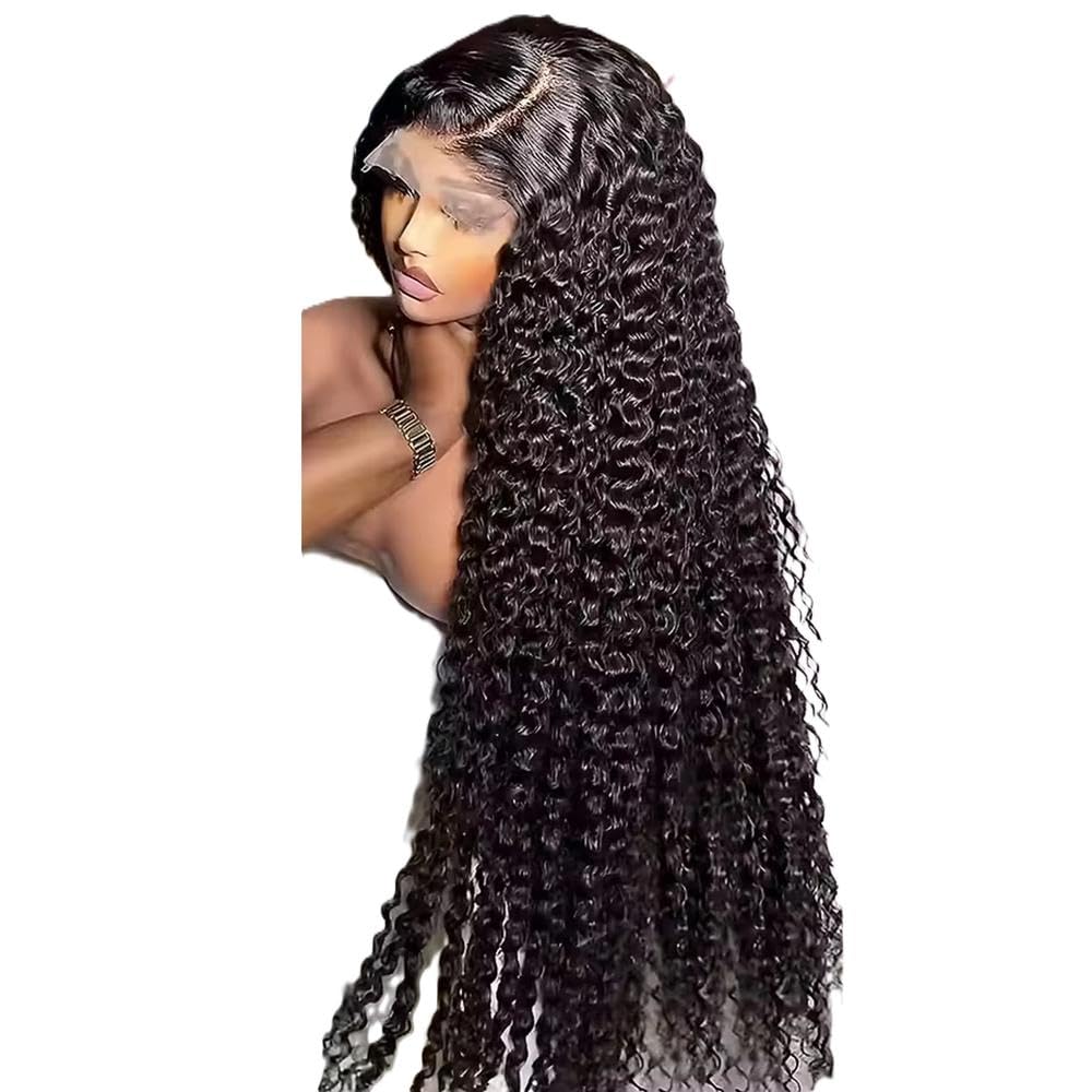 Haarpflege Schwarze Farbe 13X4x1 HD Lace Frontal Perücke Deep Wave Preplucked Cosplay Daily Prepluck