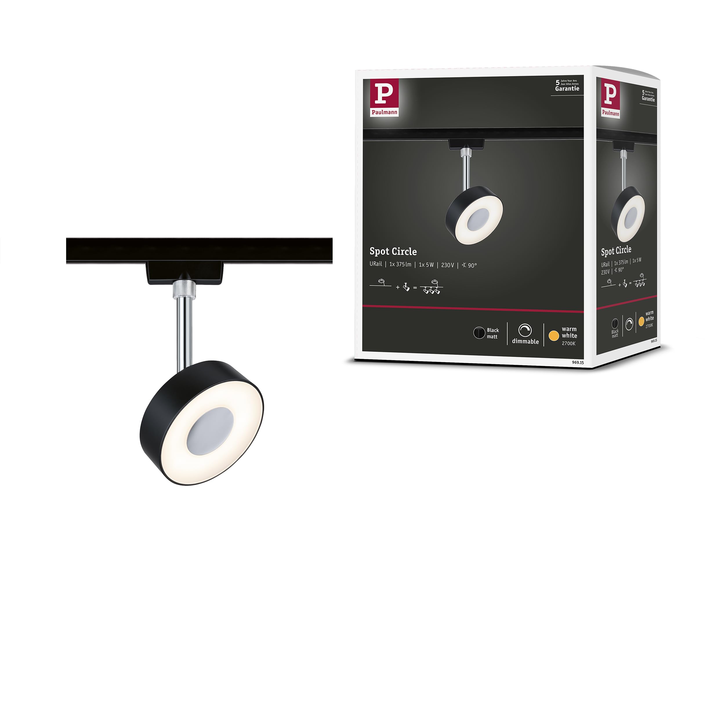 Paulmann 96915 Circle URail LED Individual spot 152lm 5W 2700K dimmable 230V Black matt Rail System