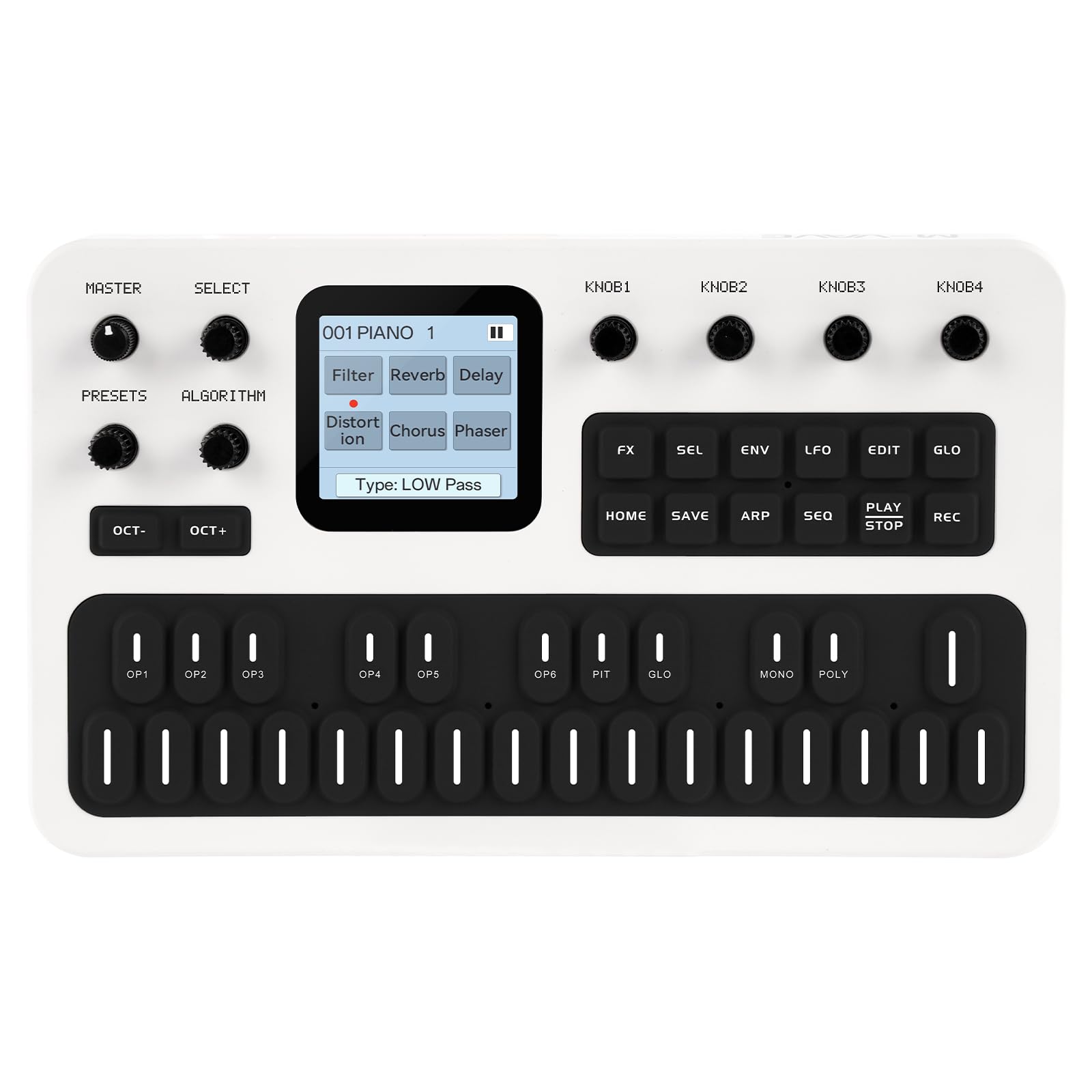 M-VAVE Wireless Portable FM Synthesizer with Built-in Speaker and Battery, 6 Operators, 32 Algorithms, 128 Preset Sounds, TFT Display Screen, 6 Built-in Effects, Arpeggiator, 16-Step Sequencer (White)