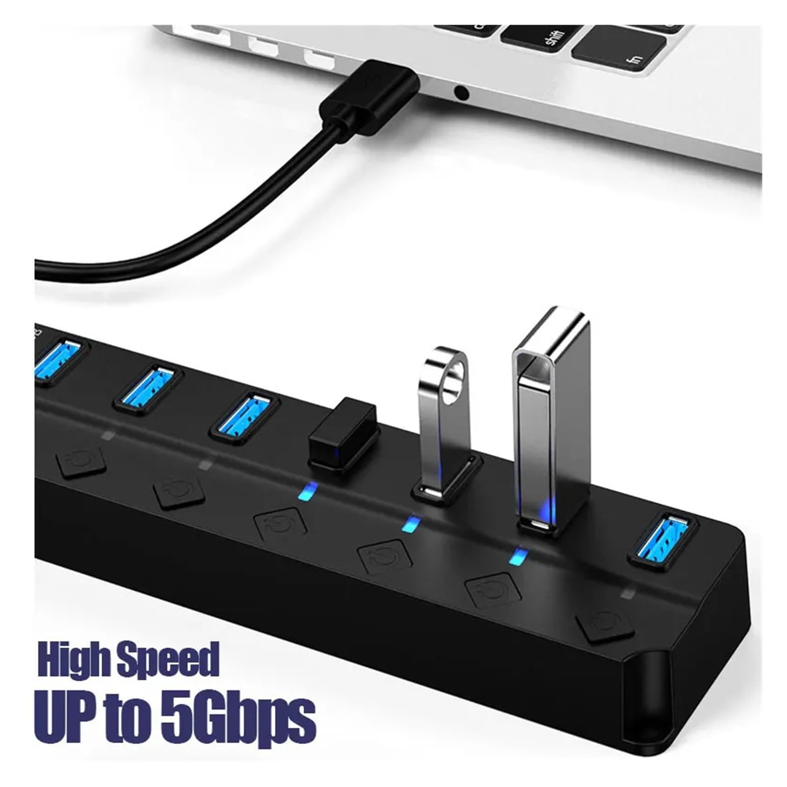 Adattatore Di Alimentazione USB 3.0 Hub Splitter Multi A 4/7 Porte 2. Switch Espansione Multiplo Cavo Da 30 Cm Capacità Di Ricarica Rapida(Black-3.0-7 ports)