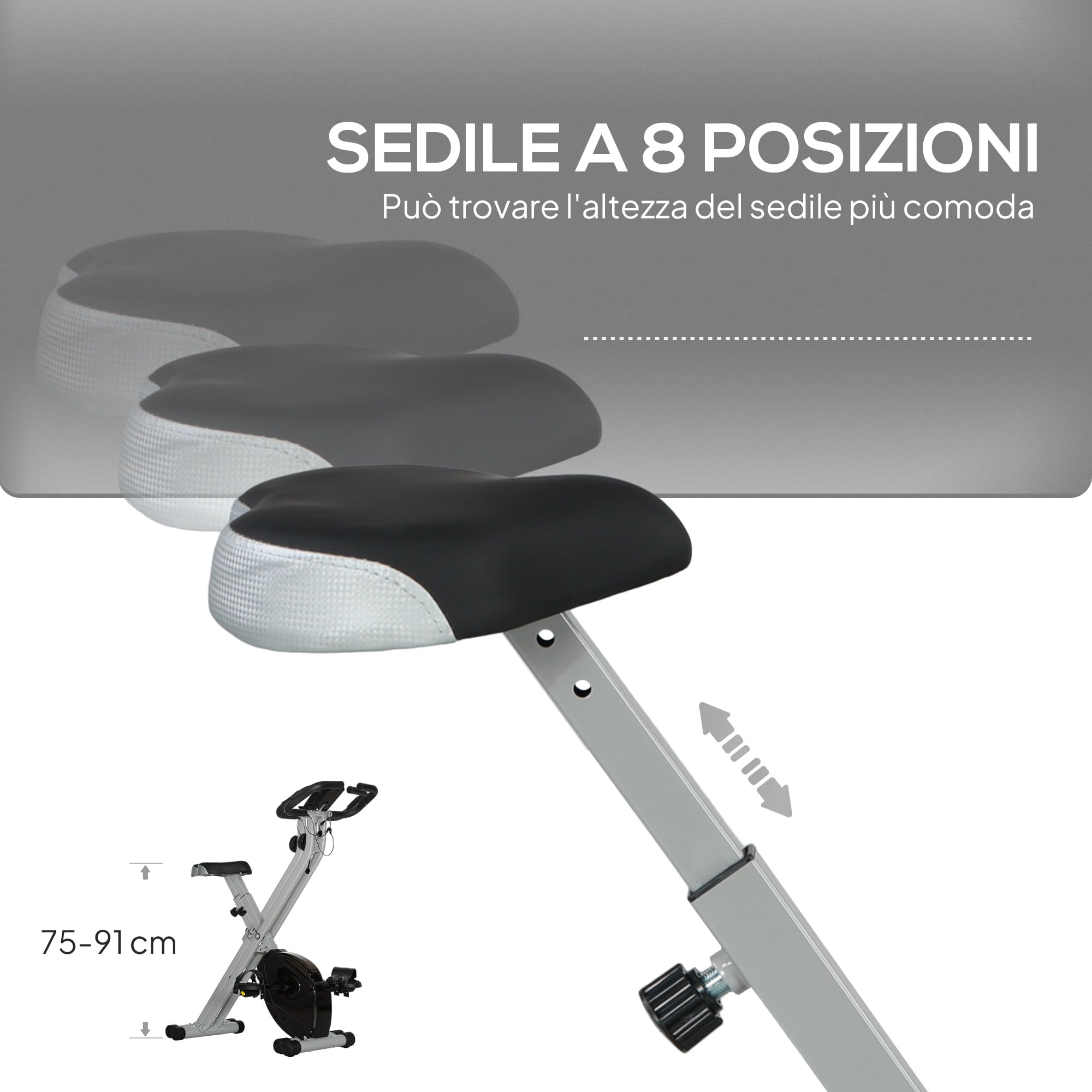 SPORTNOW Cyclette Magnetica Pieghevole da Casa con Resistenza a 8 Livelli, Display LCD e Battito Cardiaco, Rotelle, Sellino Regolabile e Supporto Integrato, in Acciaio