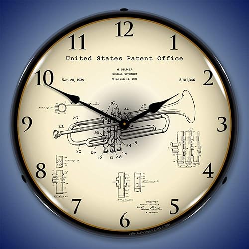 Miniatura 2 de Trumpet 1937 - Reloj de pared LED patentado, Retro/Vintage, iluminado, 14 pulgadas