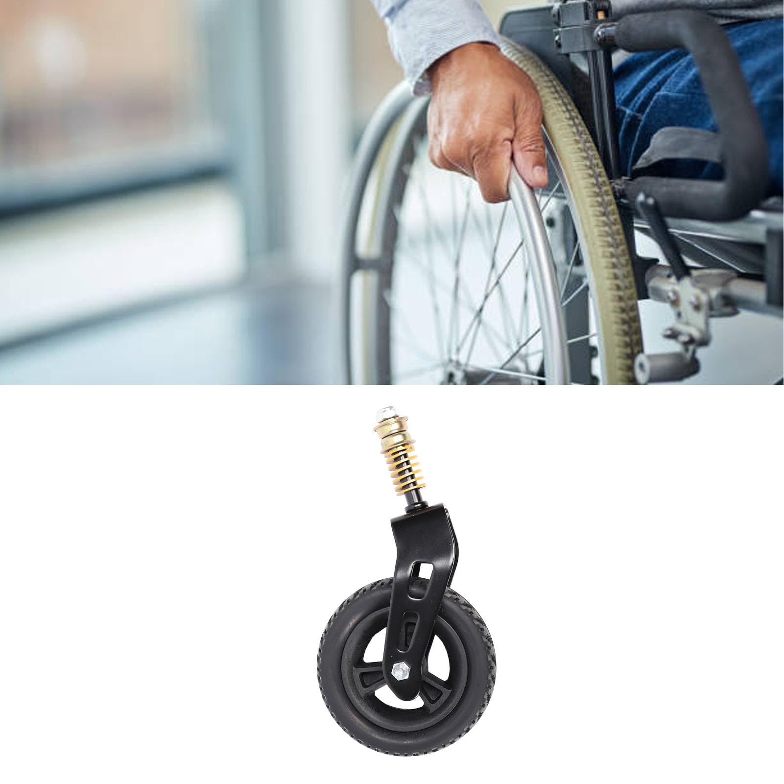 Rueda Delantera para Silla de Ruedas de 6 Pulgadas, Resorte Amortiguador, Rueda Delantera con Andador de Cubo de PU, 360 Grados, Rueda de Repuesto para Andador a Prueba de Golpes