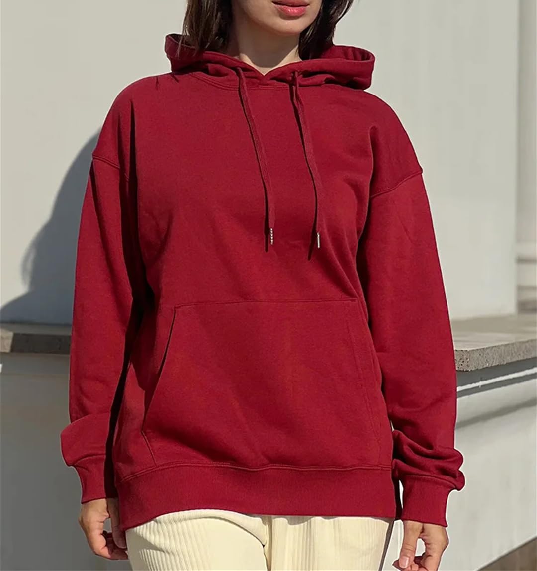 Fnfmrfmr Damskie solidne bluzy z kapturem oversize kieszeń na co dzień luźna bluza bawełniana długie rękawy sweter