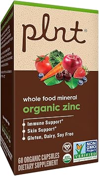 Organic Zinc, Whole Food Mineral Formula for Immune & Skin Support (60 Organic Capsules)