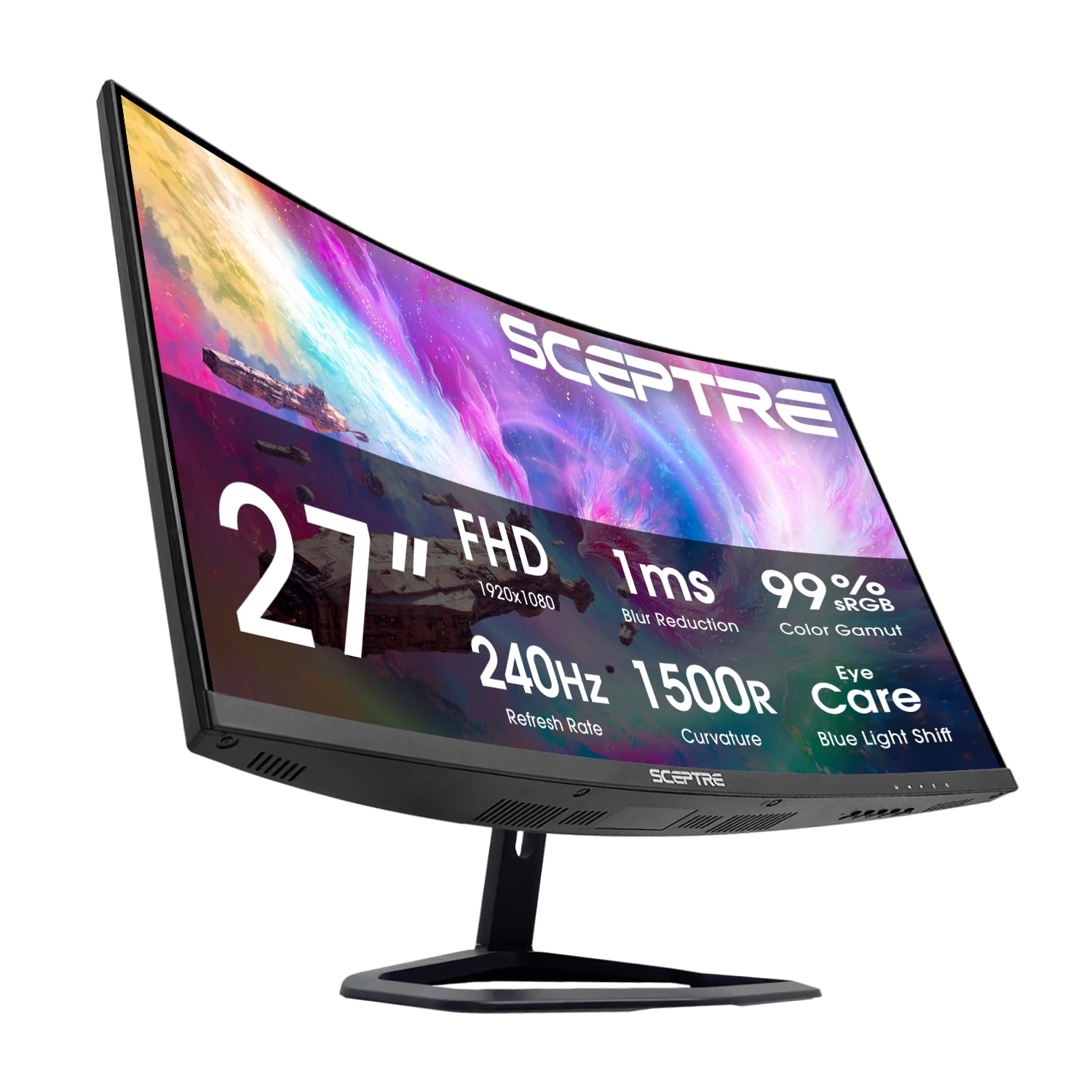 Sceptre 27-Inch Curved Gaming Monitor, FHD 1080p, 240Hz, 1500R, DisplayPort & HDMI x2, Built-in Speakers, Machine Black (C275B-FWT240 Series, 2026)