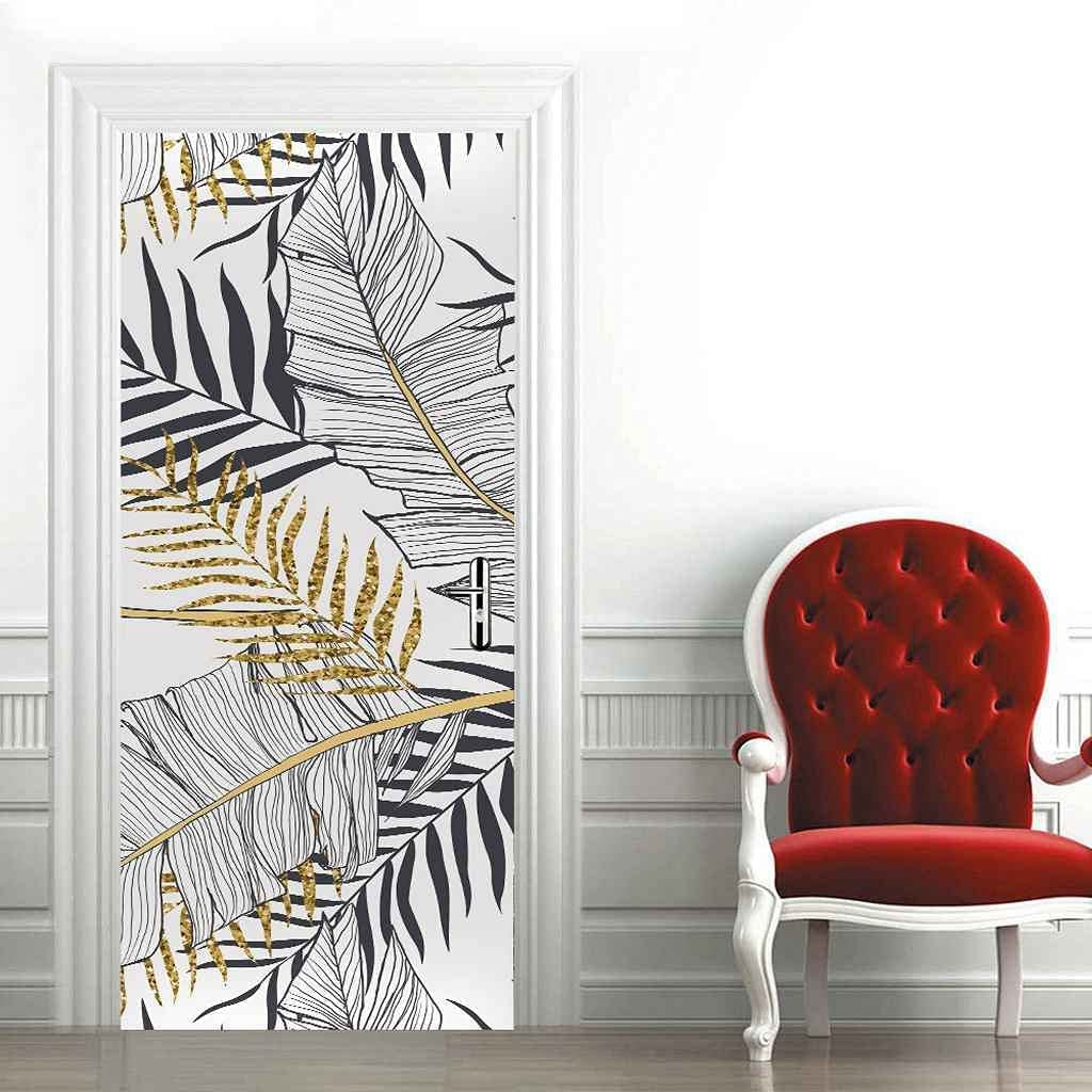 Autocollant Porte 3D Feuille Bananier - 73x205 Cm, Vinyle, Amovible, Décoration Murale Bohème - 6