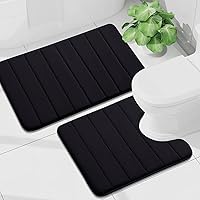 Vista 18 de Buganda Juego de 2 tapetes de baño de espuma viscoelástica y tapete para inodoro en forma de U, lavable a máquina, suave, antideslizante, Negro