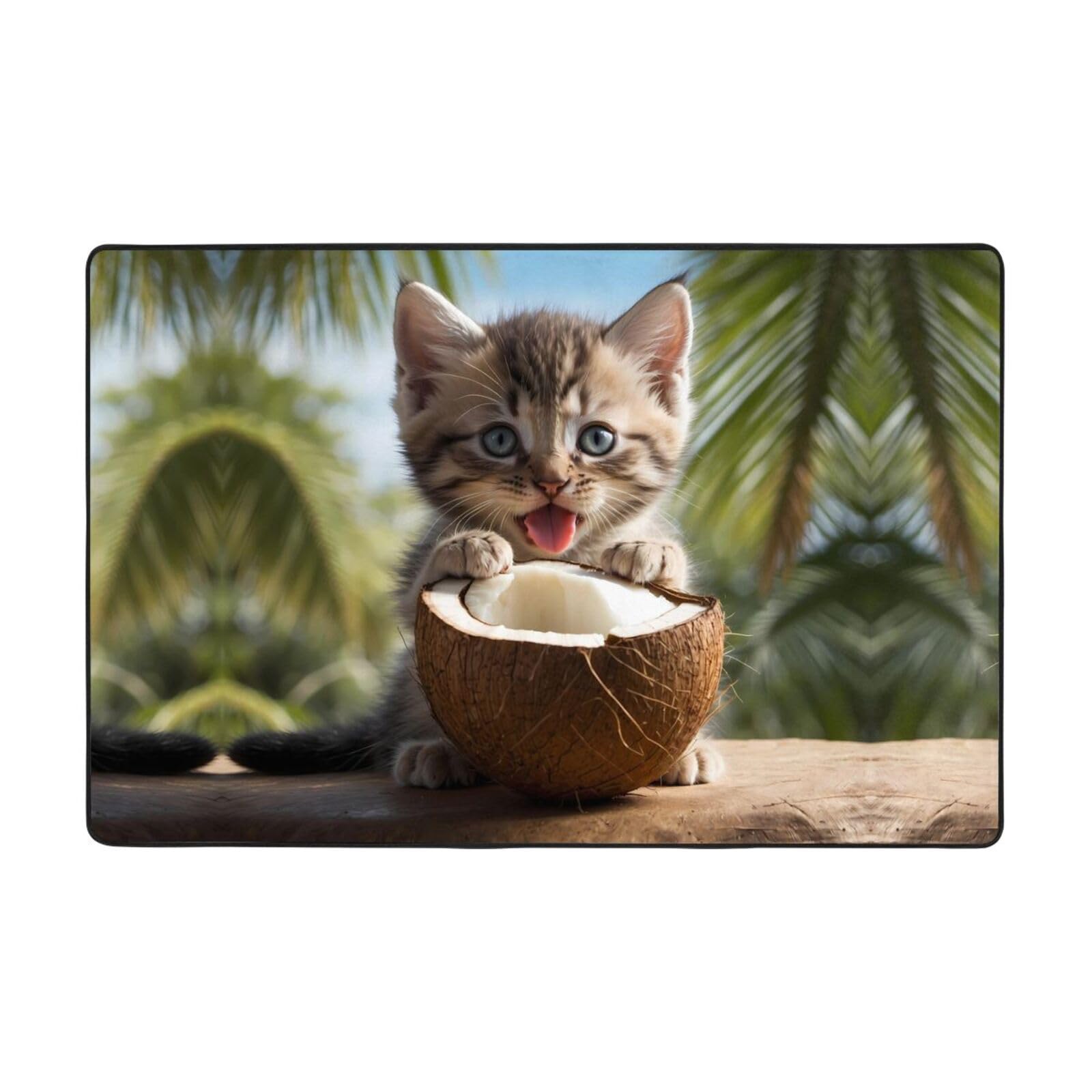 Tapis de sol imprimé noix de coco 182x121 cm antidérapant grand format