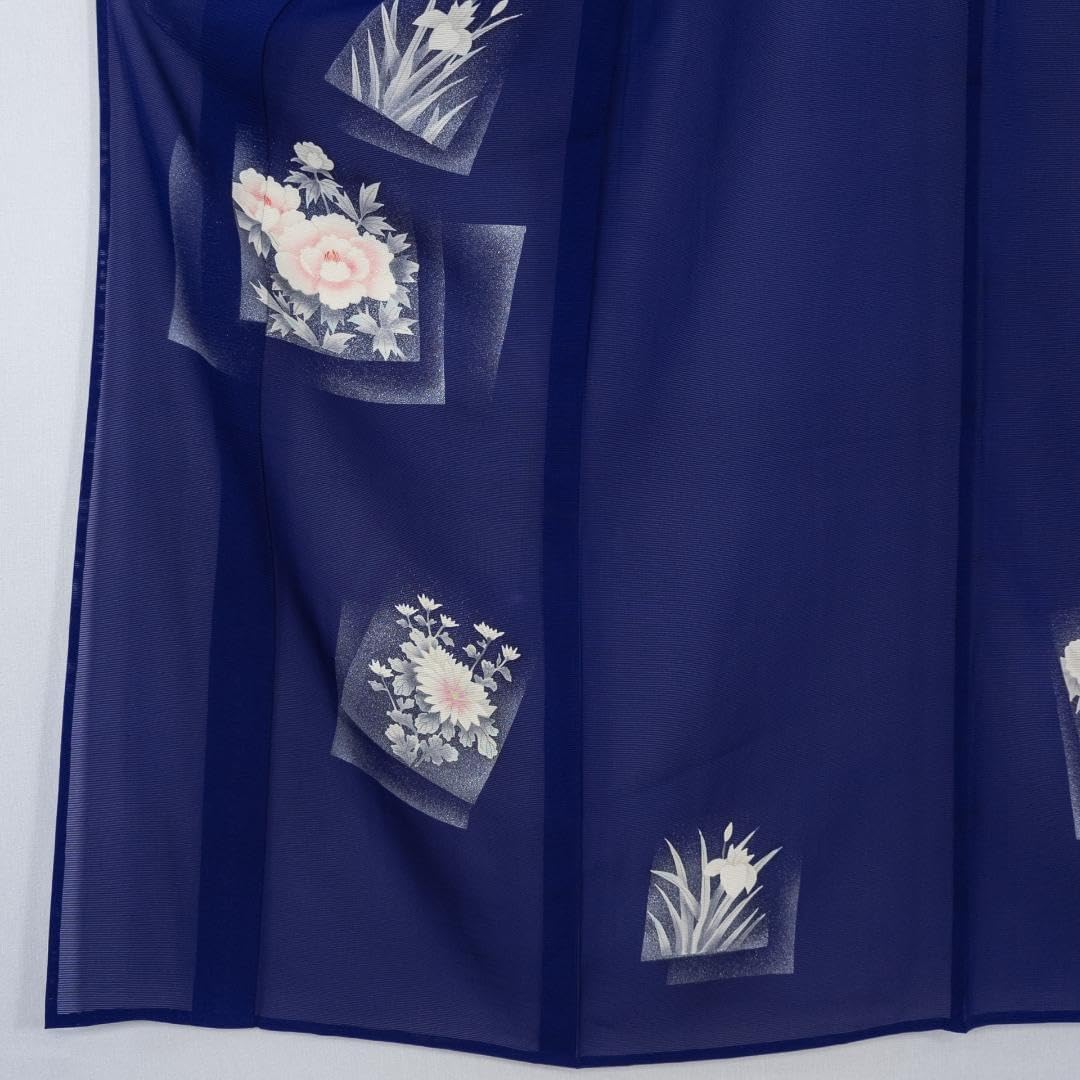 R7SK818 付け下げ訪問着 絽 夏物 薄物 しつけ糸 青 花 シルク 着物