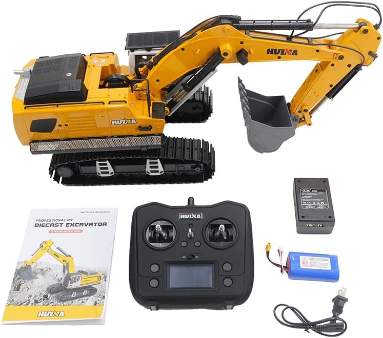 Kabolite 1/14 RC Excavator 599 Metal RTR HUINA Remote Control Digger Model Lights RC Hydraulic Heavy Machine, TH22703-AMZUS2-S