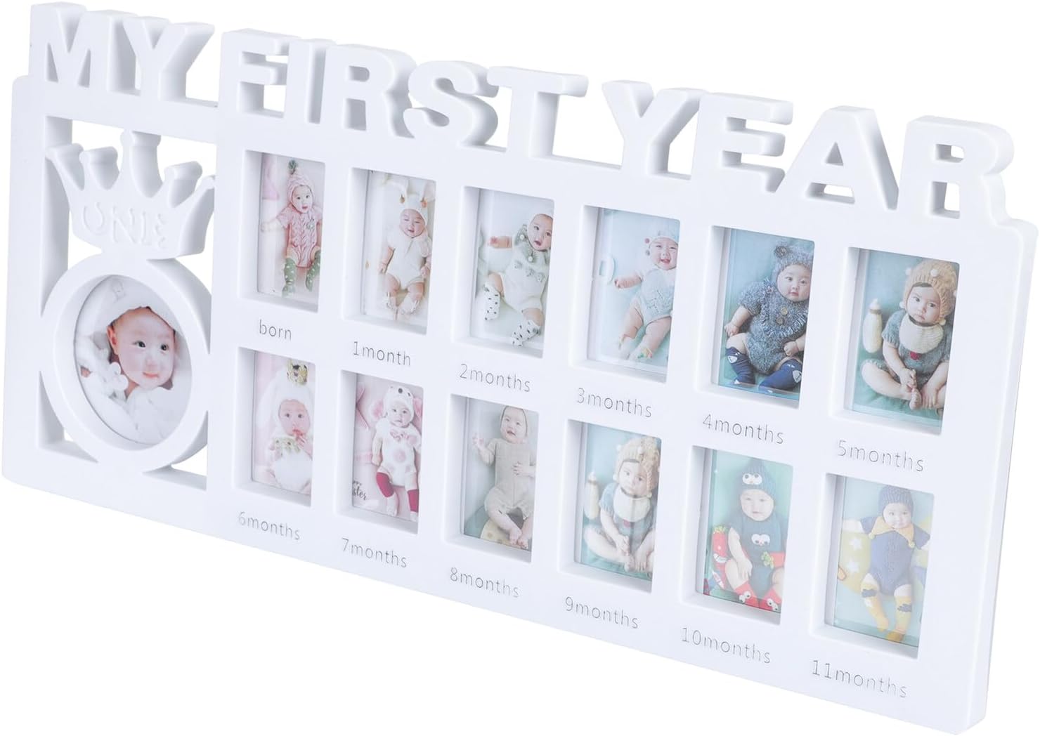 Milestone Picture Frame 12 Month Photo Frame for Nursery Desktop Ornament White 39x19cm