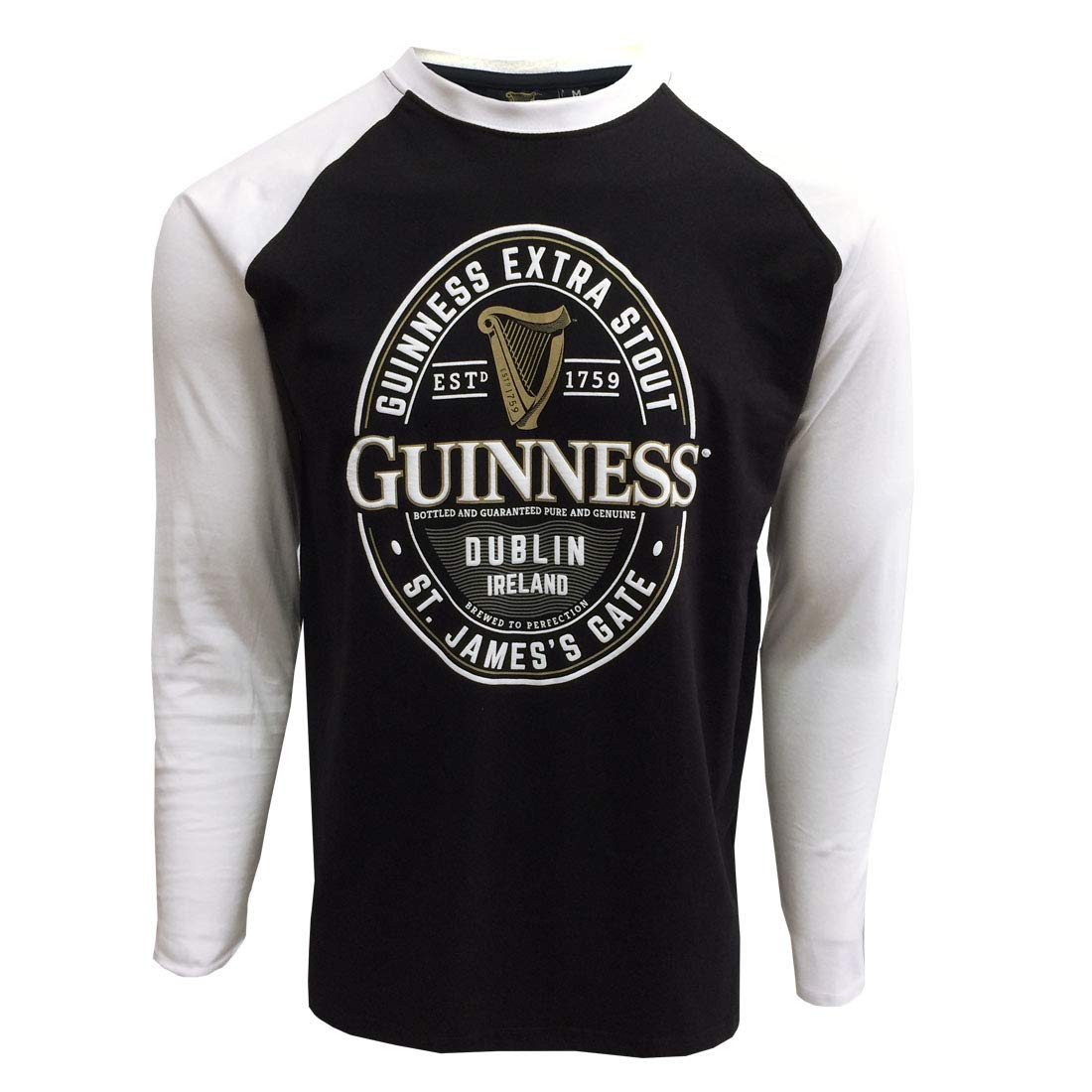 Black and White Guinness Long Sleeve T-Shirt with Dublin Ireland Label