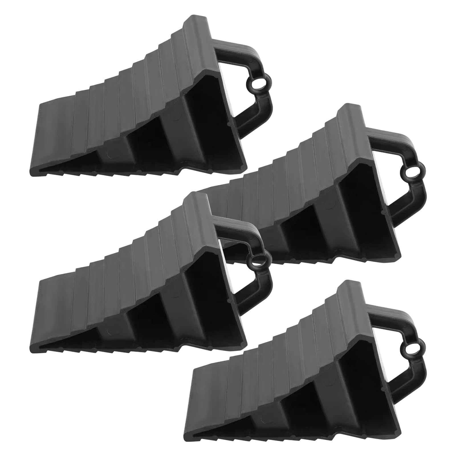 Cuña de rueda con mango: 4 piezas negro antideslizante portátil cuñas remolques, 20 x 12 x 11 cm plástico cuña de rueda cuña de freno cuña de freno para caravana cuñas de freno para remolque