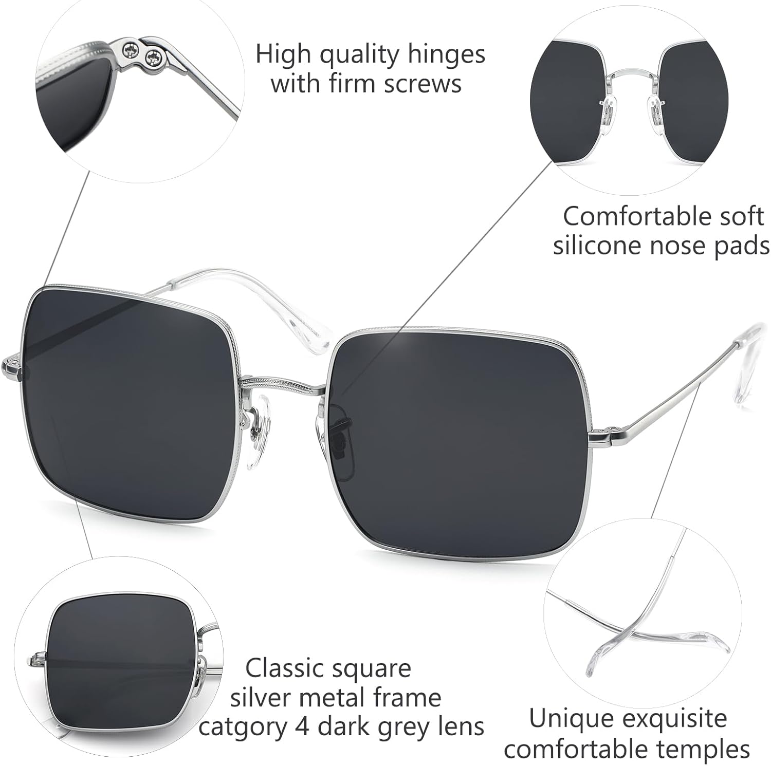 LIKSMU Square Sunglasses for Women Men Polarized Vintage Retro Metal Frame Trendy Sun Glasses