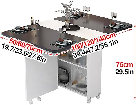 Folding Dining Table,Kitchen Table For Small Spaces,Versatile Dinner Table With 6 Wheels And 2 Storage Racks,Dining Table For Kitchen And Dining Room Table,Collapsible Expandable Office Furniture ( Co