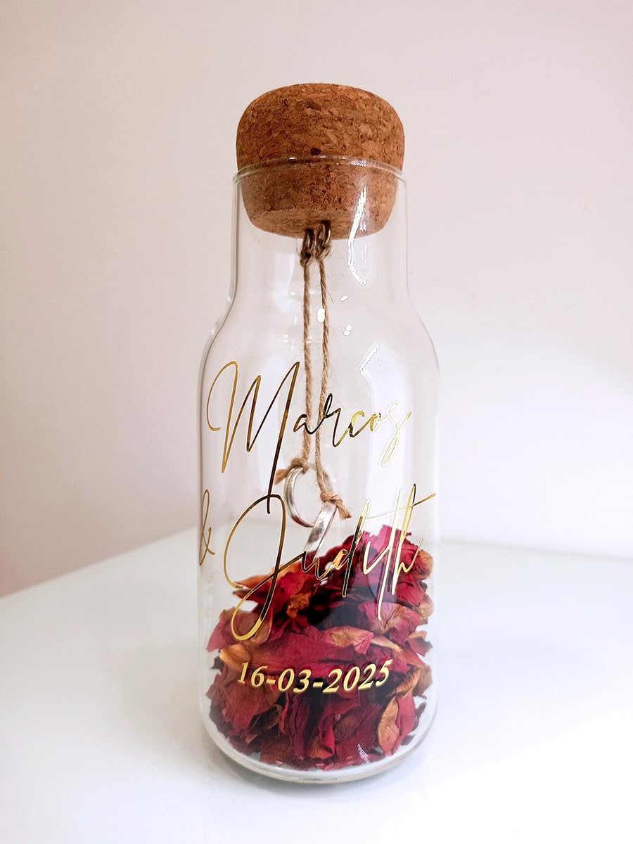 Pot pour alliances personnalisé, porte-alliances, avec pétales de rose séchés naturels et corde pour accrocher les alliances de mariage