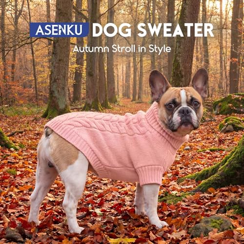 ASENKU Hundepullover Kleine Hunde M,Winter Warm Hundepulli, Waschbar Rollkragen Gestrickt Hunde Pullover Strickpullover für Französische Bulldogge,Schnauzer,Maltese,Bichon Frise,Boston Terrier