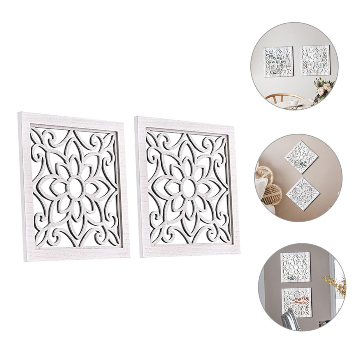 STOBAZA Specchio da Parete Decorativo Quadrato in Acrilico e Legno, Stile Rustico Bianco, 2 Pezzi, per Soggiorno e Ingresso