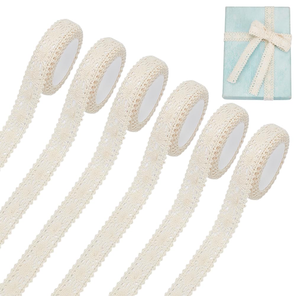 Ruban dentelle autocollant coton beige vintage 1.7m lot de 6 rouleaux