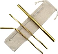 Vista 1 de Gugrida Pajitas de metal de acero inoxidable de 8.5 pulgadas, reutilizables, juego de 3 popotes – Cepillo de limpieza de color ultra largo