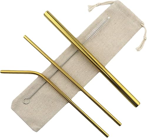 Gugrida Pajitas de metal de acero inoxidable de 8.5 pulgadas, reutilizables, juego de 3 popotes – Cepillo de limpieza de color ultra largo