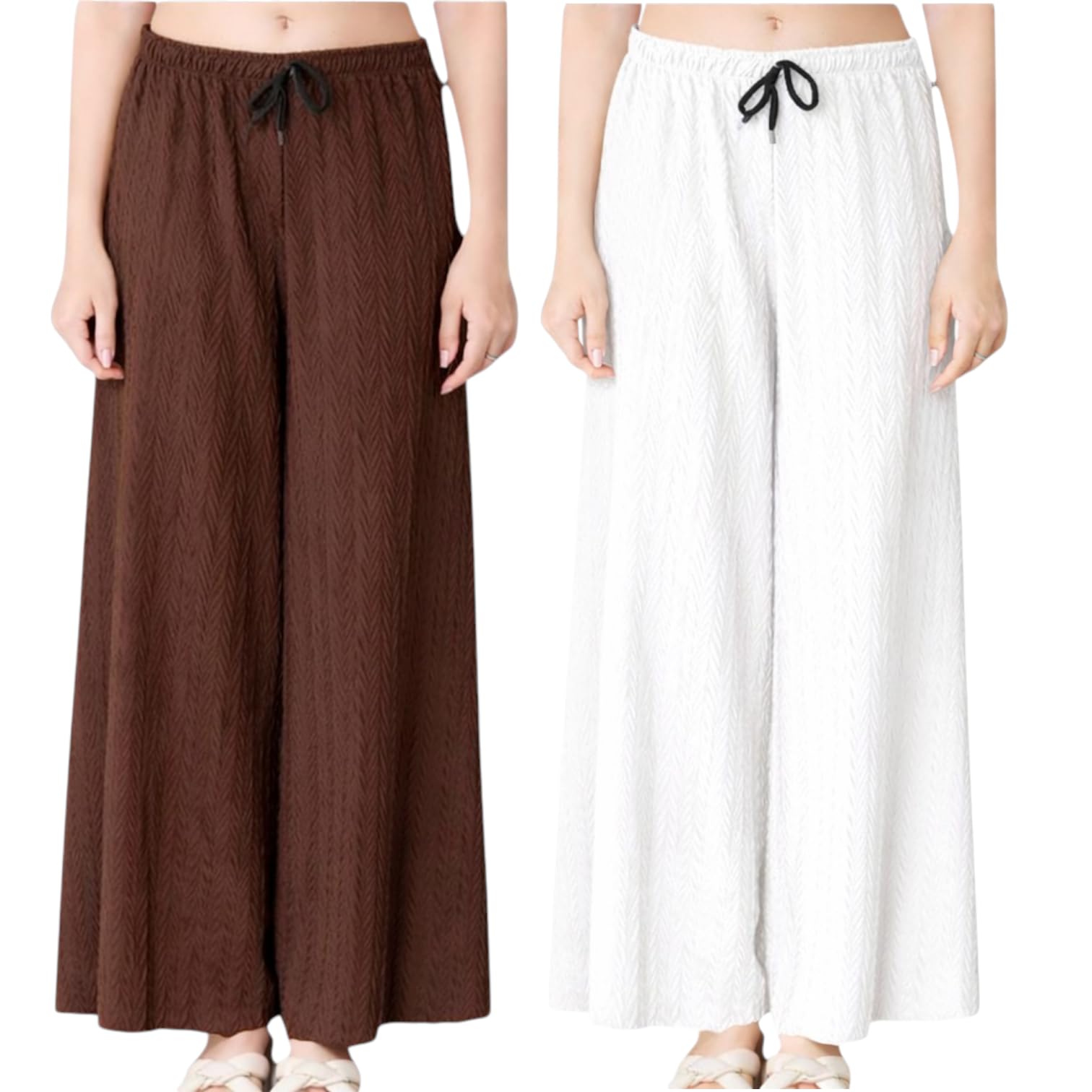 Women Solid Wide Leg Palazzo Pants | Elastic Waist Drawstring Lounge Palazzo Trousers | Casual Comfortable Palazzo for Women & Girls-picture-50