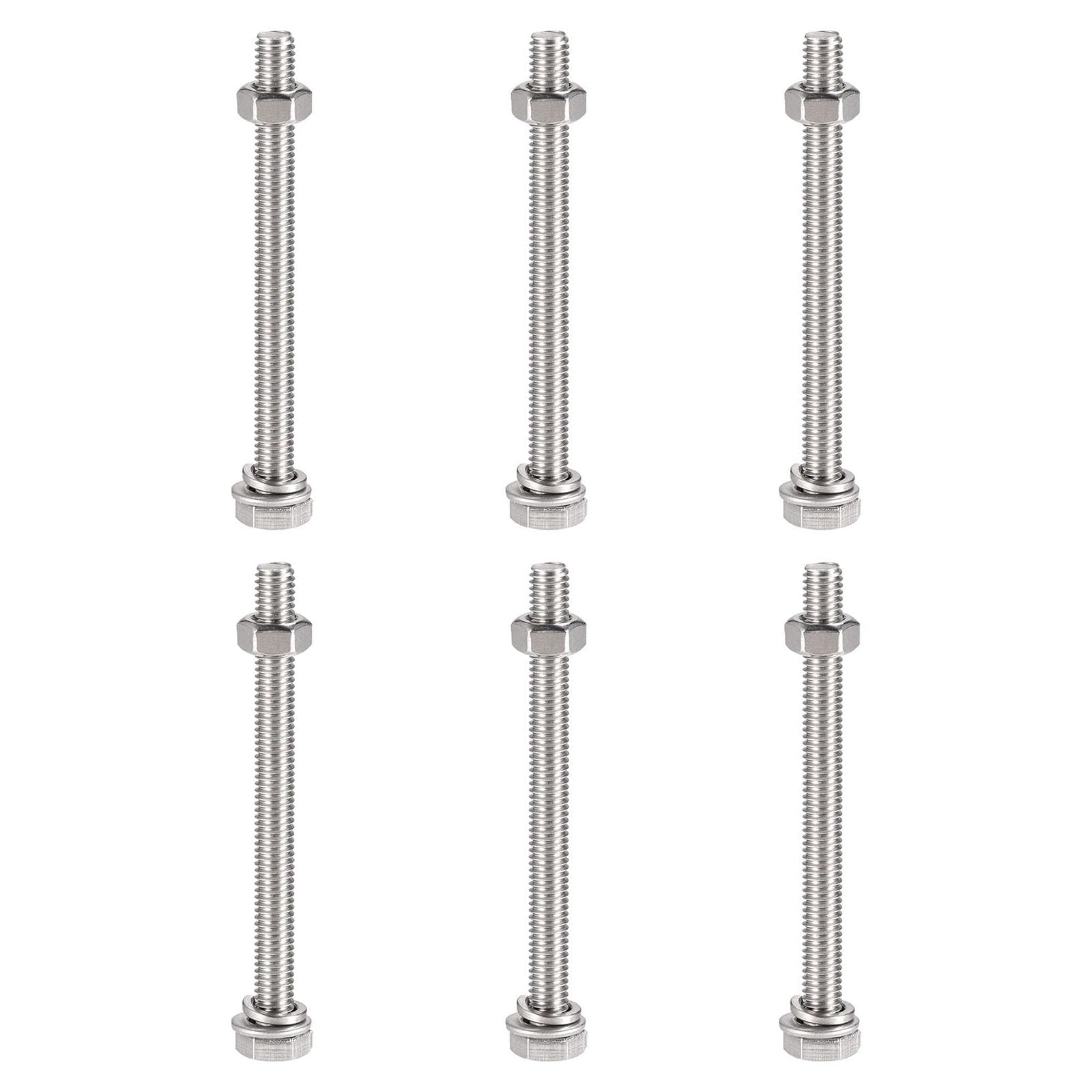 TOP-VIGOR 6Pcs M6 x 75mm Hex Head Screws Bolts, Nuts, Flat & Lock Washers Kits