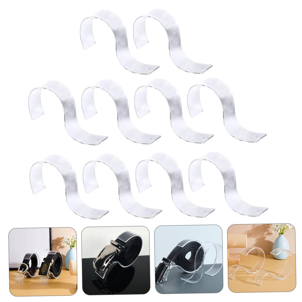 10 Stück Teiliges Transparentes S förmiges Acryl Gürtel Display Regal Langlebiger Gürtelhalter für Einzelhandel und Schrank Flexibler Kratzfester Aufbewahrungsständer für Gürtel
