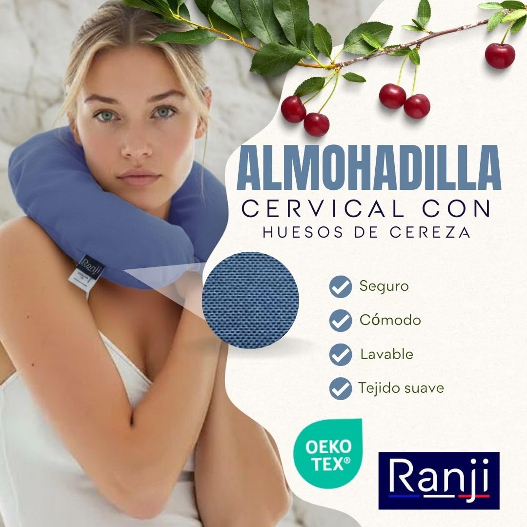 RANJI - Saco Térmico de Semillas para Microondas – Cojín Térmico Cervical Natural | Bolsa Calor Semillas Lavable | Almohada Semillas Cuello y Hombros | Sin Agua y Reutilizable (Azul)
