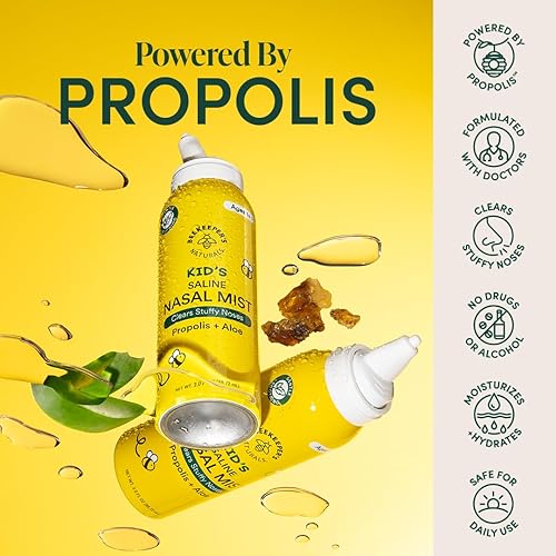 Miniatura 3 de Beekeeper's Naturals, spray nasal salino para niños de 1 año en adelante, con solución salina, aloe y propóleos, 3 onzas líquidas