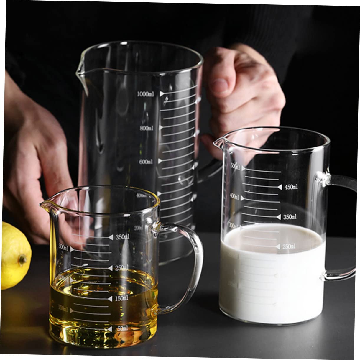 3 Stück Küchenmessbecher aus Borosilikatglas mit Skala für Küche