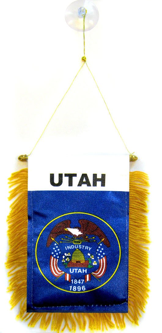 AZ FLAG, Utah Mini Banner, 6'' x 4'', 100% Polyester US state of Utah Small Pennant for Car