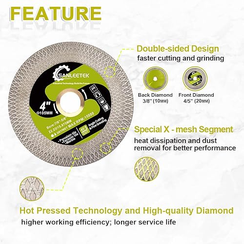 Miniatura 9 de Hoja de sierra de diamante para azulejos de 4.5 pulgadas (4.528 in), disco de molienda para azulejos de cerámica, cerámica, mármol, piedra