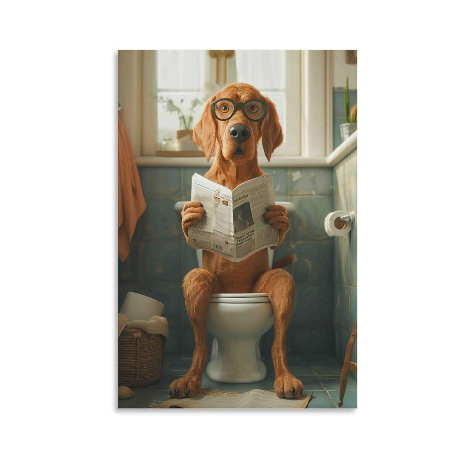 DHBANEIOK Dog Reading Newspaper Wall Decor Poster Giclee Canvas Prints Modern Wall Art Picture Wall Hanging for Dining Room Kitchen Home Office Decor 20x30inch(50x75cm)