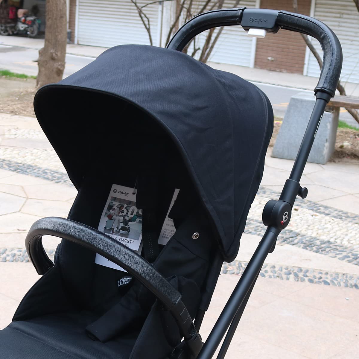 Baby Kinderwagen PU Leder Griff Abdeckung Kompatibel mit Cybex Eezy S Twist (+) 2 Kinderwagen Abnehmbare Kinderwagengriffhülle mit Reißverschlussöffnung (für Baby Bumper, Schwarz)