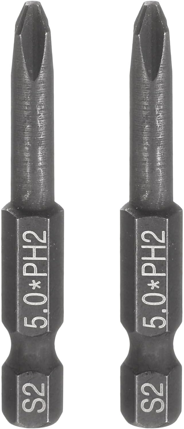 HARFINGTON 2pcs #2 Phillips Screwdriver Bit PH2 1/4" Hex Shank 3" (75mm) Long 0.16" Rod Magnetic Cross Head Drive Drill Bits S2 Steel Industrial Screw Driver Electric Power Tool, Black