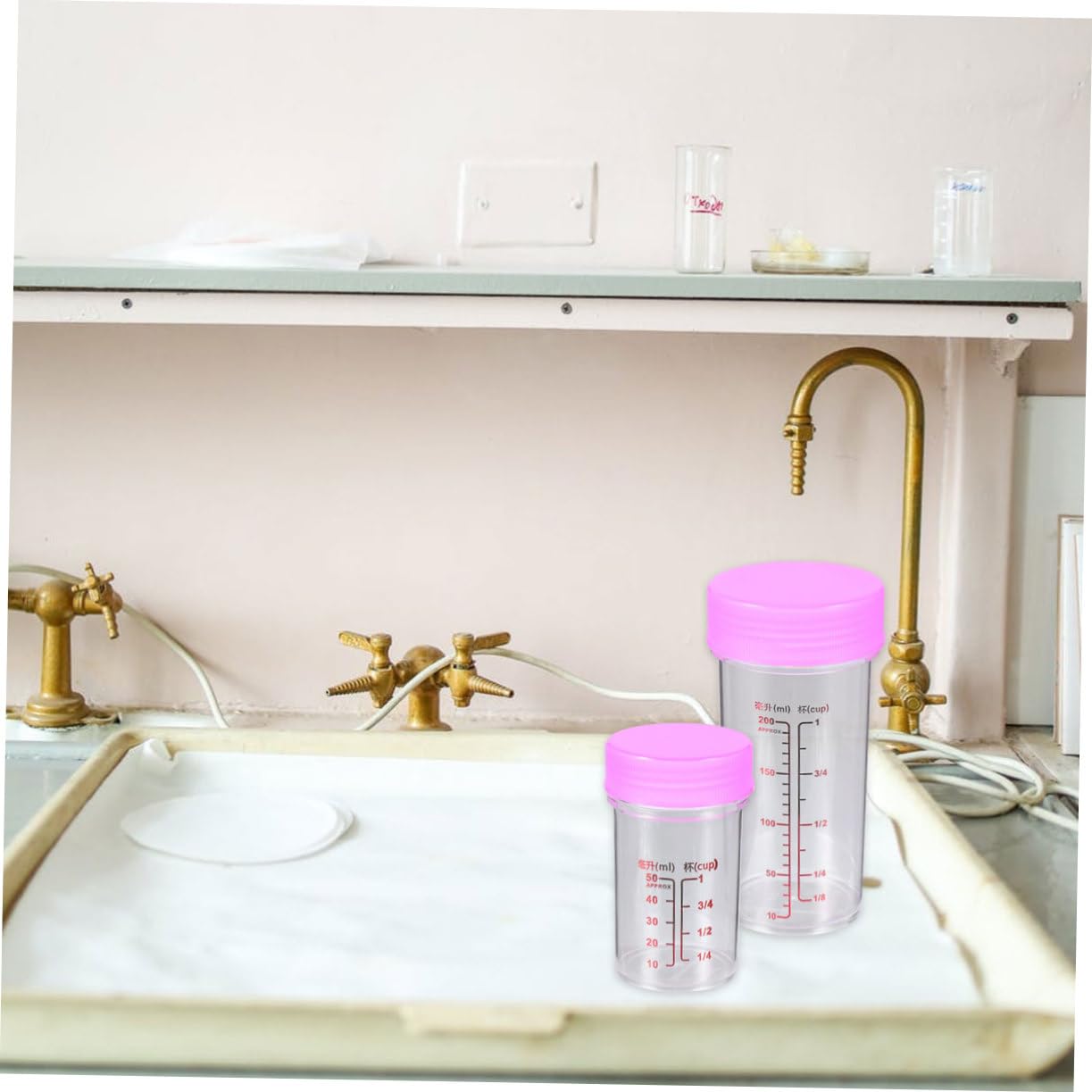 CONGARTENO 2 Set Pp Measuring Cups Test Tubes Laboratory Tube Liquid Measuring Cup Lab Tube Graduated Marks Bottle Lab Sample Tube Chemistry Test Tube Clear Sample Vials Red re-usable