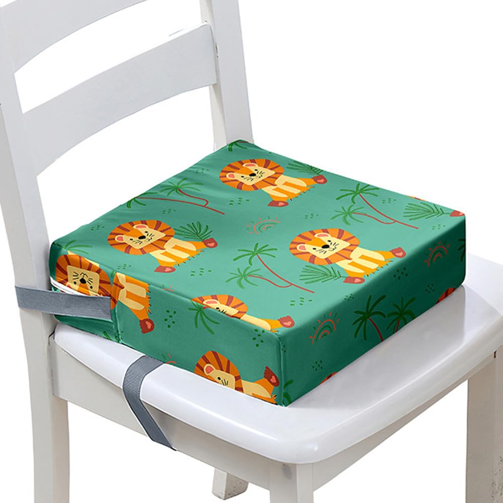 Surwin Children's Booster Seat 3D Cartoon Lion Booster Seat Dining Chair with Lock, Dismountable Adjustable Booster Seat for Dining Chair Portable Travel Booster Cushion (Coconut Tree,40x40x10cm)