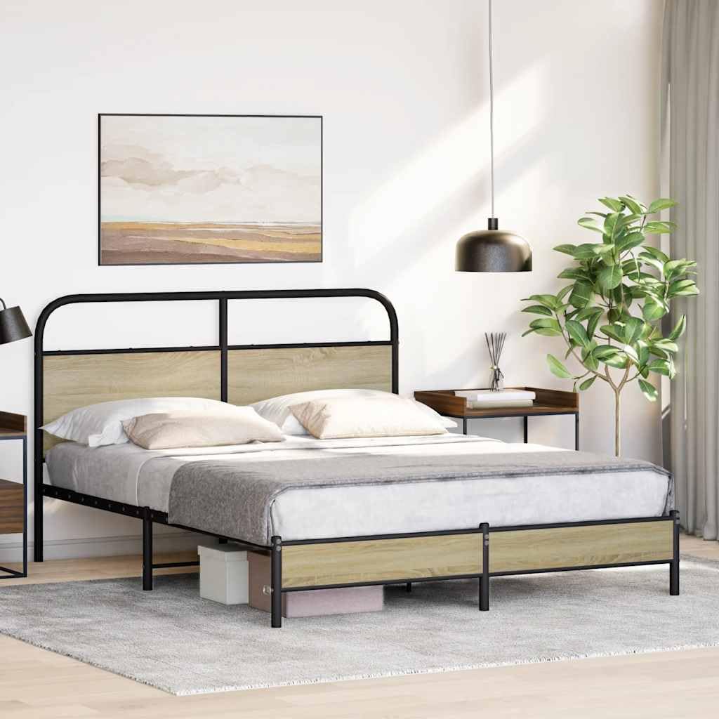 ShGaxin Podgrzewacz bez materaca dębowego Sonoma 160 x 200 cm, z płyty wiórowej, fotelika dziecięcego, struktury łóżka, klasyczna, elegancka, solidna rama łóżka-4100413