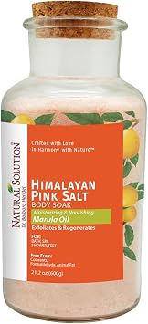 Natural Solution Himalayan Pink Salt Body Soak, Cork Jar Filled with Marula Oils Infused Crystals, Best for Relaxation of Muscles, Foot Soak - 21.2 Oz