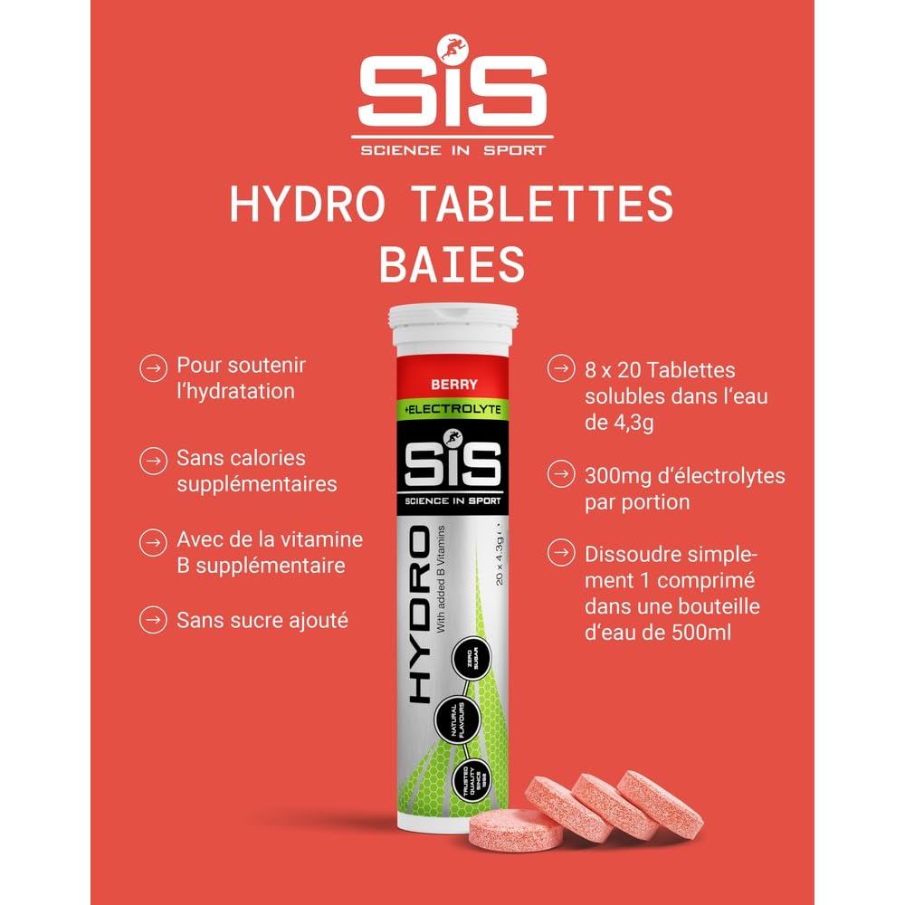 Science in Sport HYDRO Pastilles d’électrolytes 160 pcs. Baies - Vegan, Avec sodium, calcium, potassium & magnésium pour un équilibre électrolytique optimal (L'emballage peut varier)