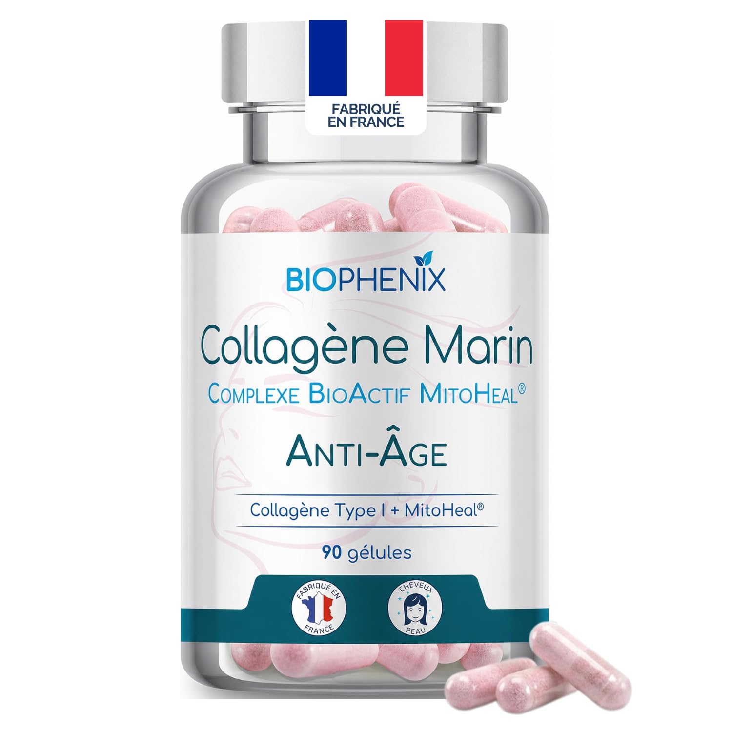 Biophénix Collagène Marin + Complexe BioActif MitoHeal® 90 Gélules Végétales - Anti-Âge - Antioxydant - Peau Hydratée - Peptides de Collagène Type I Peptan® - Riche en Polyphénols (Lot de 5)