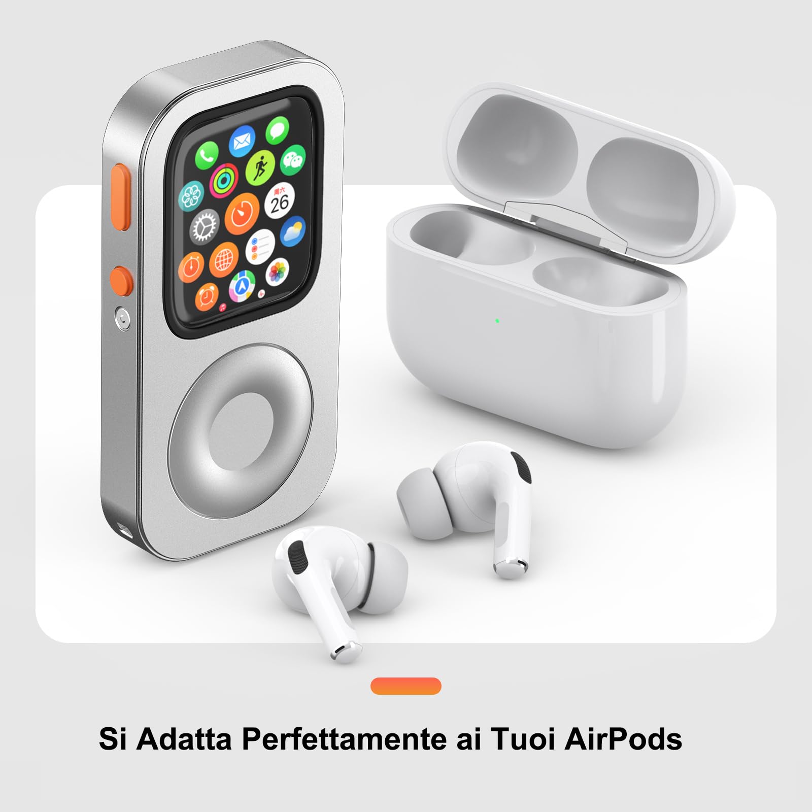 Custodia Protettiva in Lega di Alluminio Stile Retro iPod per Apple Watch Series 7/8/9 Quadrante grande, con Rotella di Scorrimento, Kit Music Player Compatibile con AirPods, per iWatch 45 mm